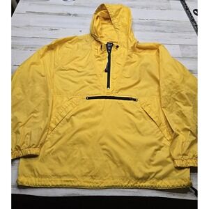 Gap Vintage‎ Mens Yellow Nylon Anorak Windbreaker Half Zip Hooded Jacket Large
